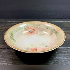 Antique Porcelain 9.5” Bowl PROV SXE E S Germany Floral Mint & Peach Gold Trim